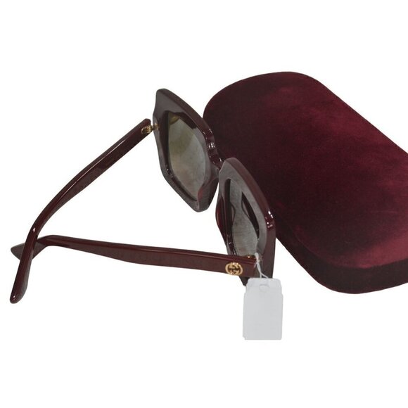Gucci Oversized Square Sunglasses Burgundy Frame & Case Unisex- LT3189 - Picture 5 of 11